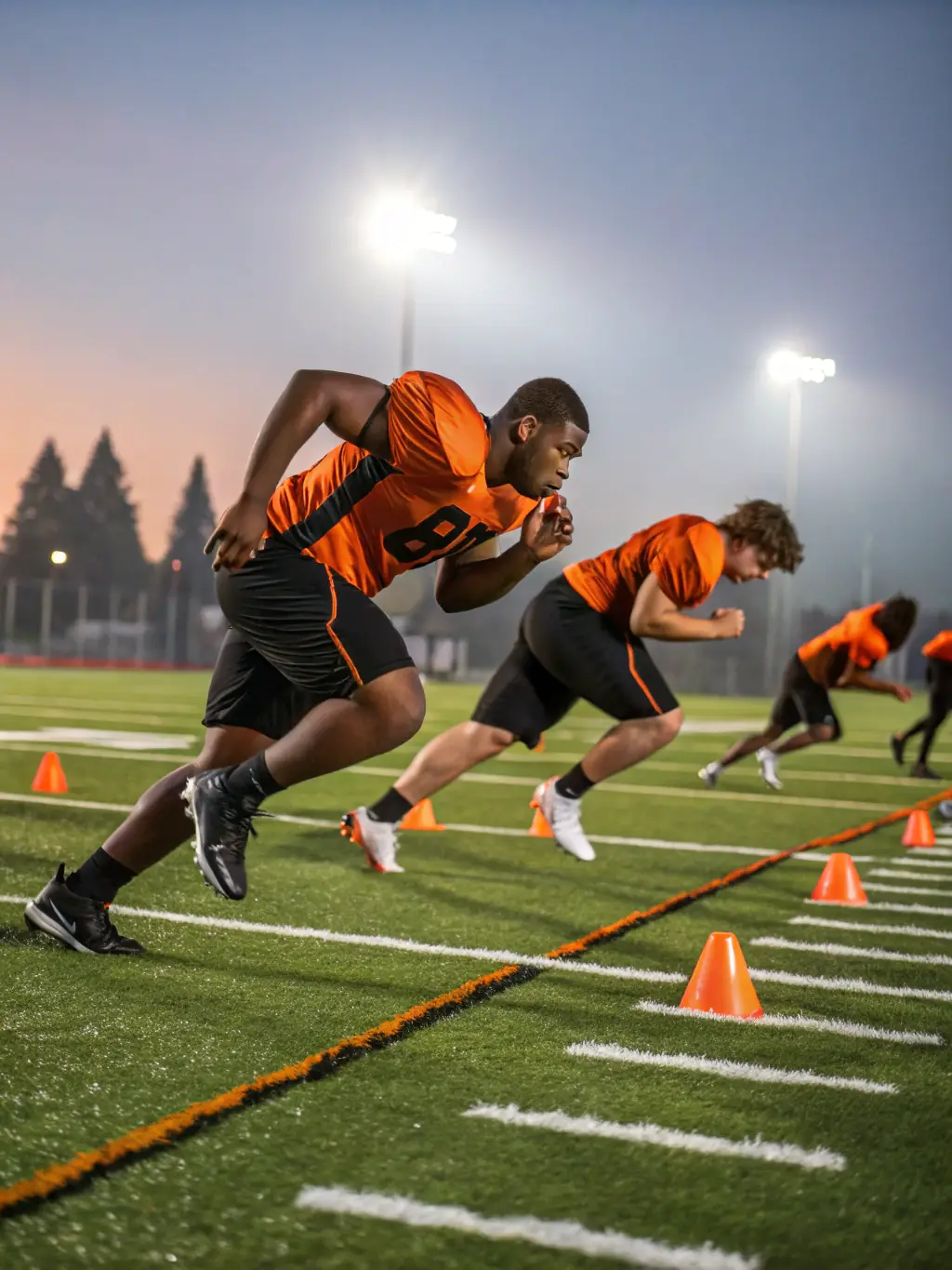 A focused image of U15 players practicing advanced techniques, highlighting skill refinement and strategic thinking.