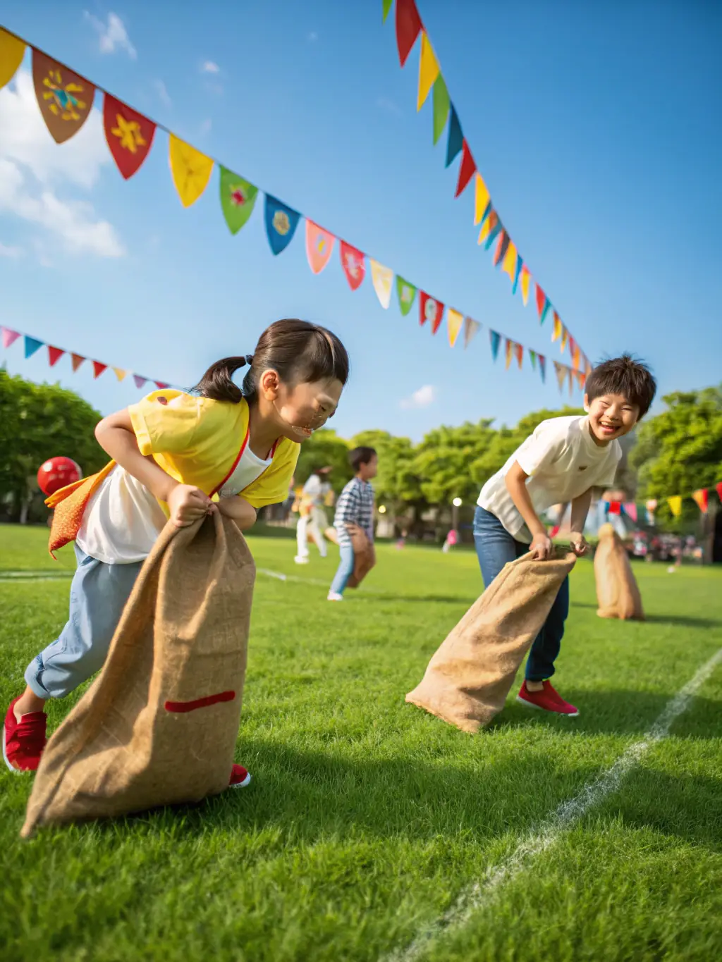 A vibrant image of U7 players participating in a fun, introductory football session, emphasizing enjoyment and basic motor skills.
